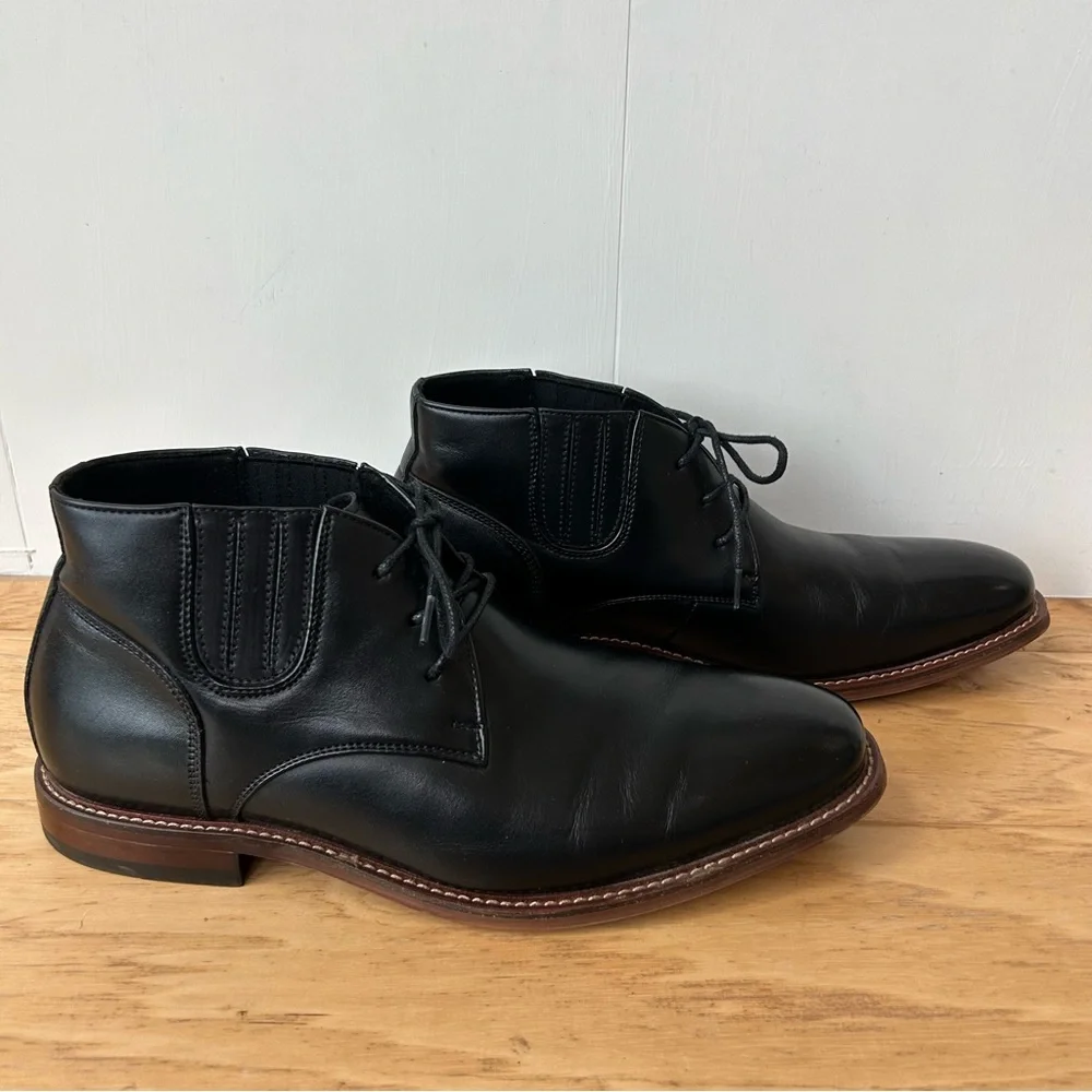 Stacy Adams Black Leather Maxwell Chukka Boot 9 1/2 W Lace Up Plain Toe